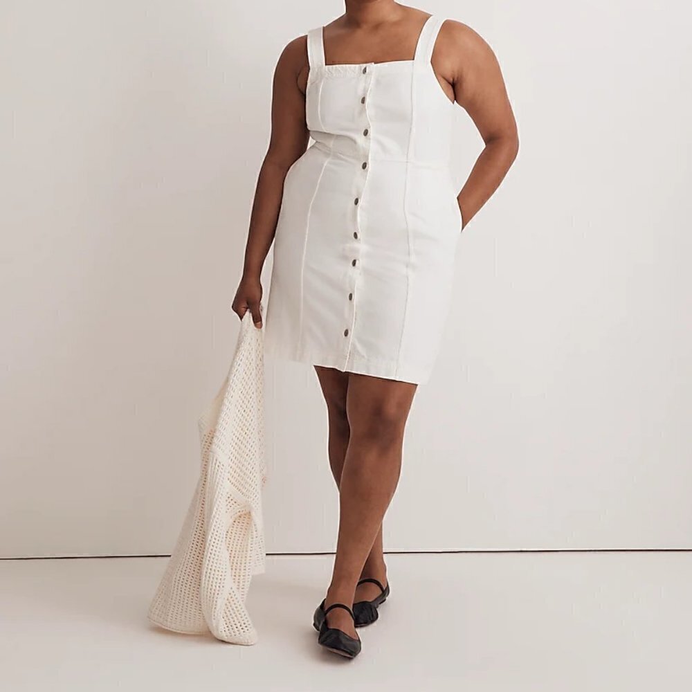 Madewell Denim Square-Neck Sleeveless Mini Dress White Size 14/XL NWT